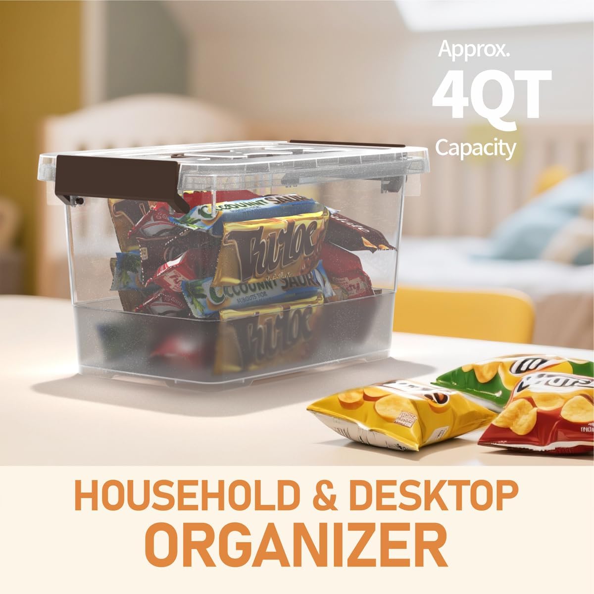 8 Pzas Caja Plástico Transparente 4qt Con Tapa Asa