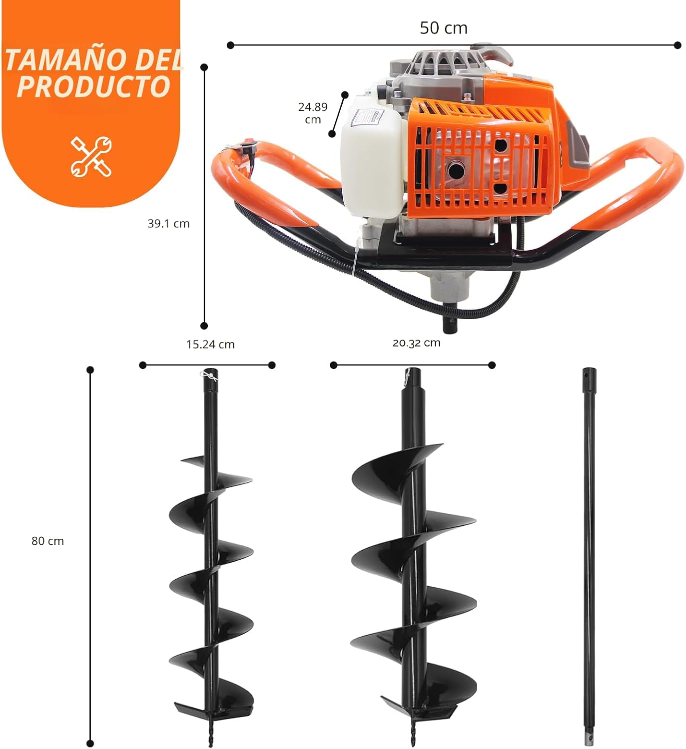 Excavadora postes 72cc 2 tiempos brocas 6y8 1 varilla
