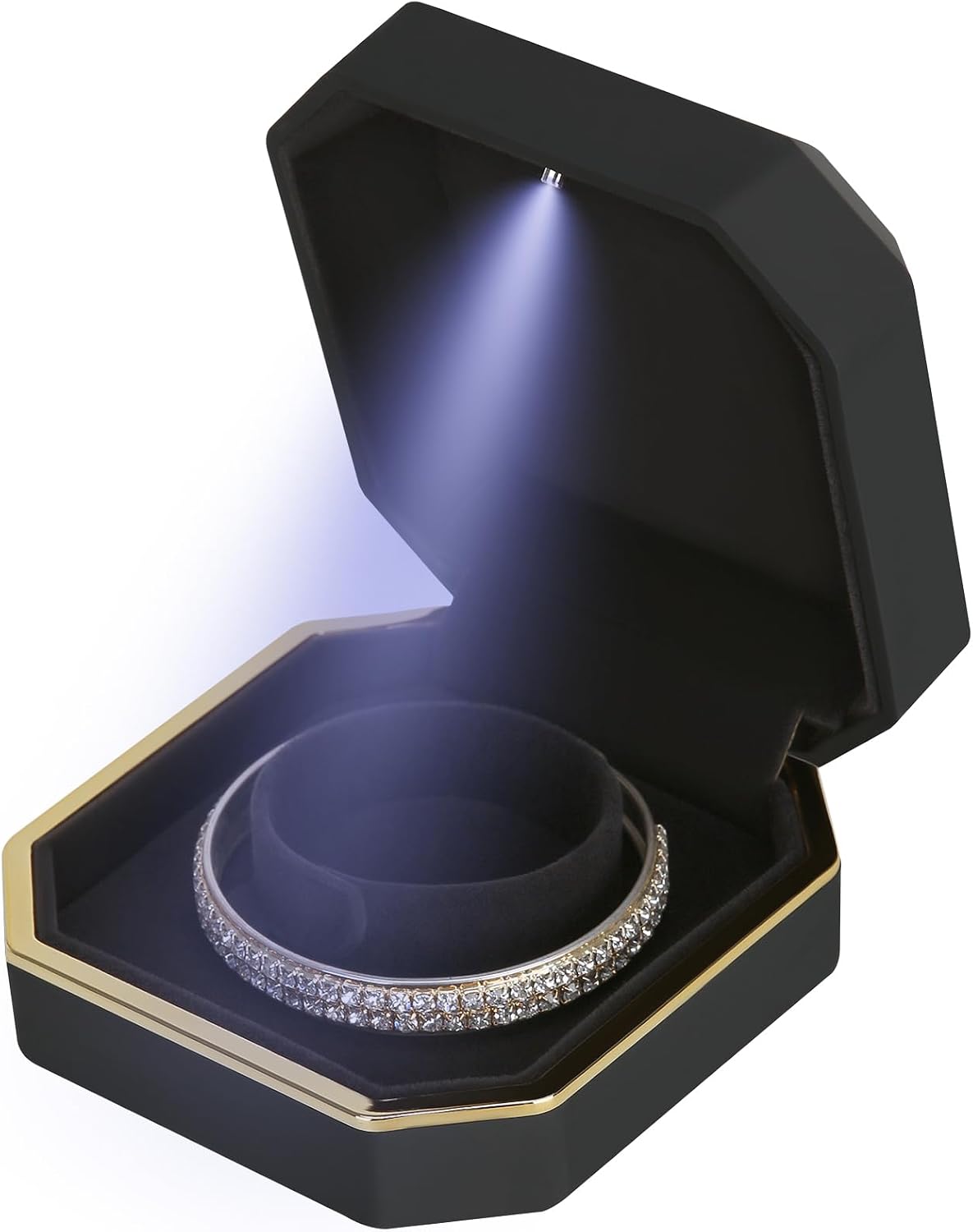 Caja regalo pulsera LED terciopelo boda aniversario negro