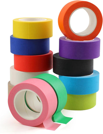 12 Pzas Cinta Adhesiva Colores para Arte y Manualidades