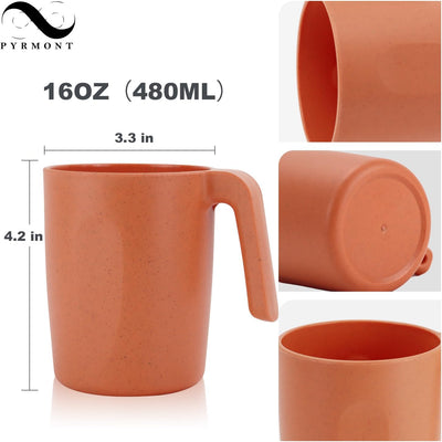 6 Pzas Vasos Plástico Reutilizables 16oz con Asas Sin BPA