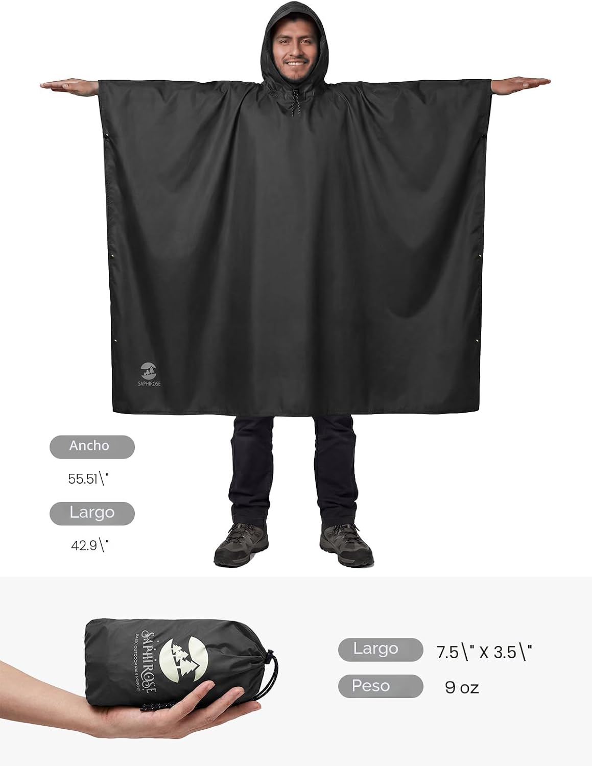 Poncho lluvia con capucha impermeable para adultos