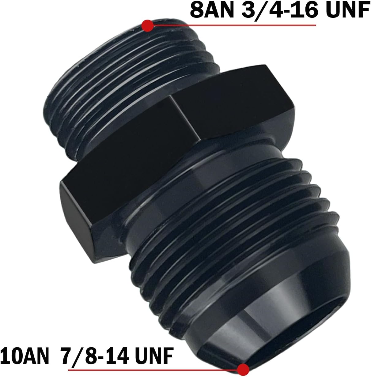 Adaptador riel combustible 10AN Flare a 8AN ORB negro 2 Uds