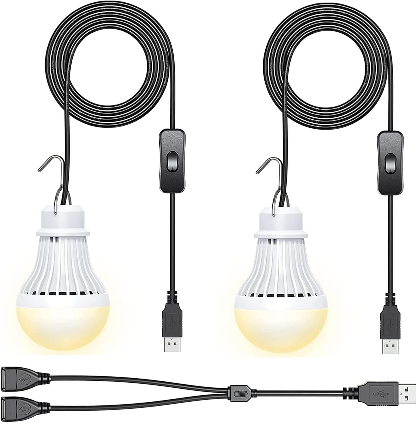 2 Linternas LED USB para Acampada con Cable Y 8.2"