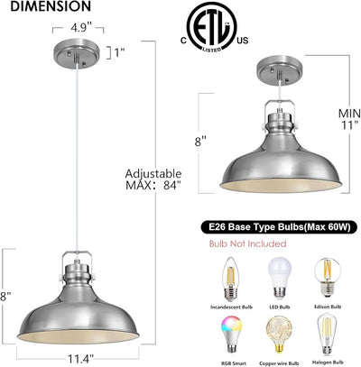 Luces colgantes níquel cepillado isla cocina ajustable