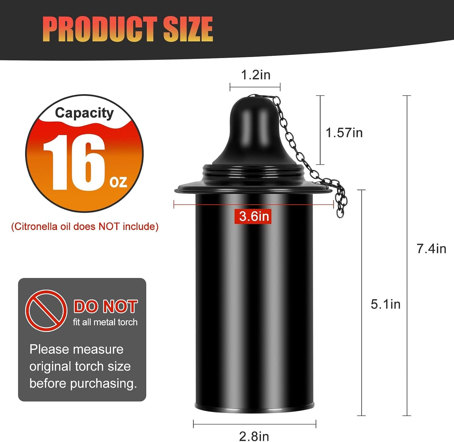 Recipientes recargables bambú para antorcha 16oz color negro