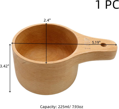 Taza medidora madera natural pulida para cocinar hornear