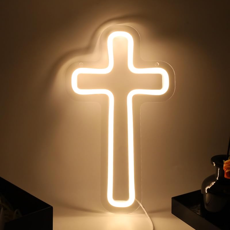 Letrero cruz LED decoración pared dormitorio regalo cumpleaños