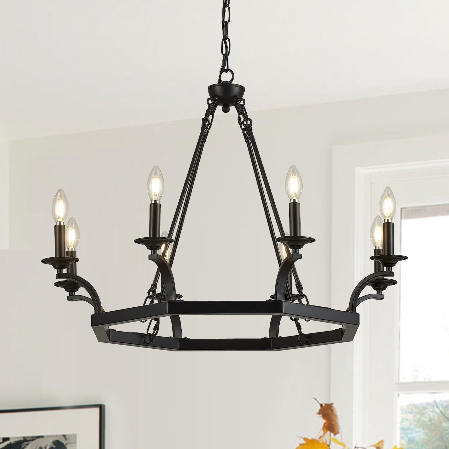 Lámpara colgante de techo 8 luces metal negro rústico