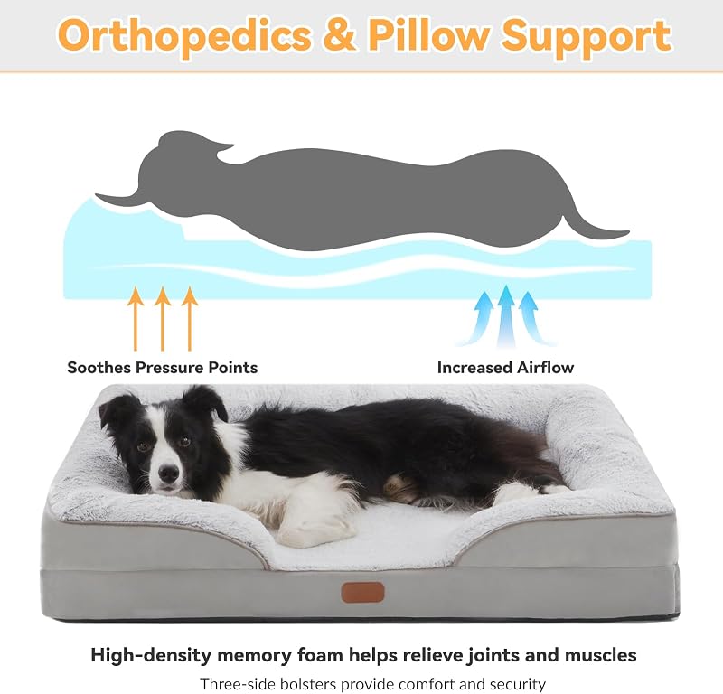 Cama ortopédica perros espuma viscoelástica antideslizante gris