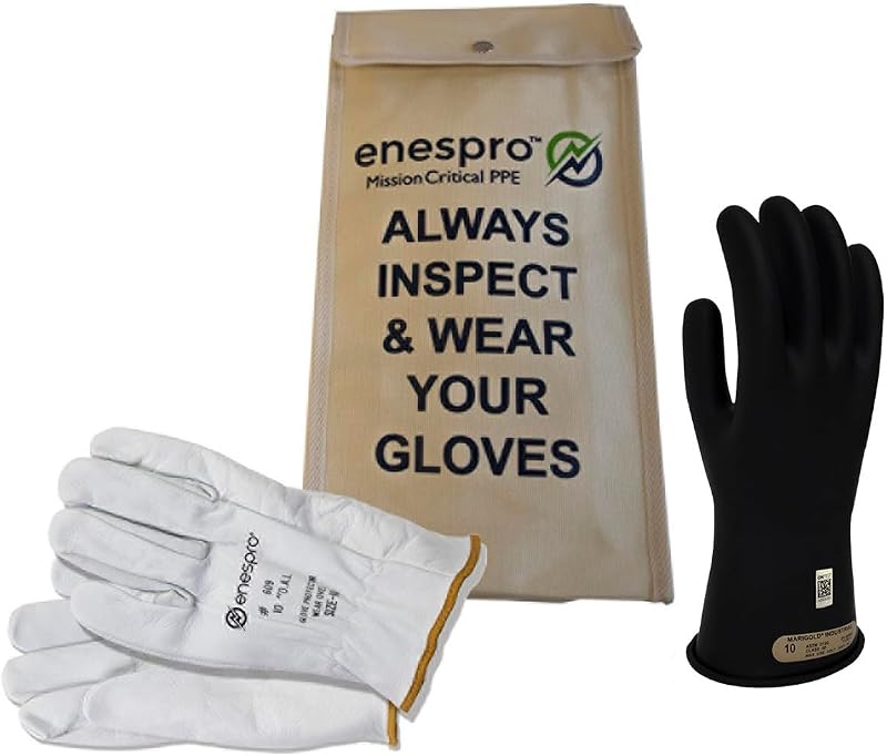 Kit guantes aislantes goma negra clase 00 500V CA