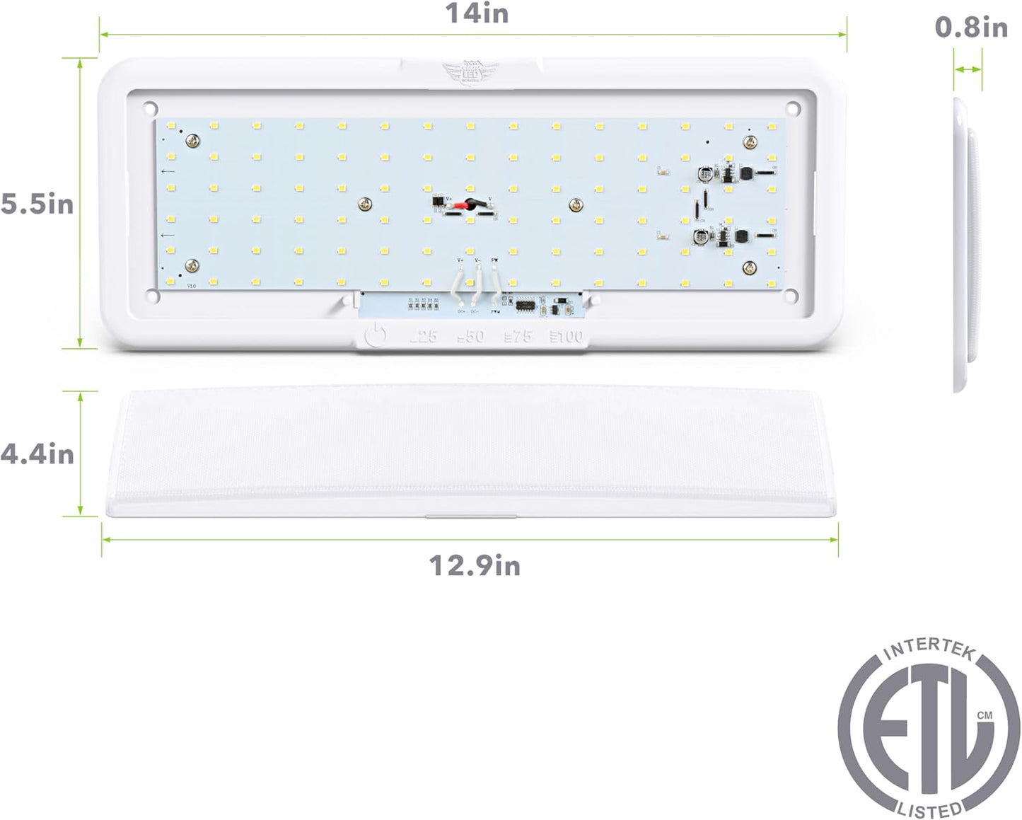Lámpara techo LED RV 14x5.5" 950lm interruptor táctil blanco