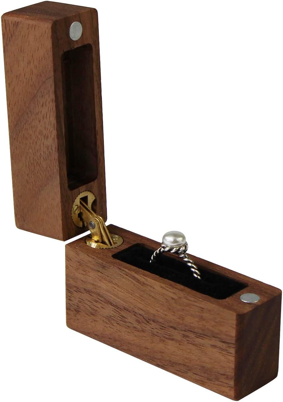 Caja madera nogal para anillos propuesta boda