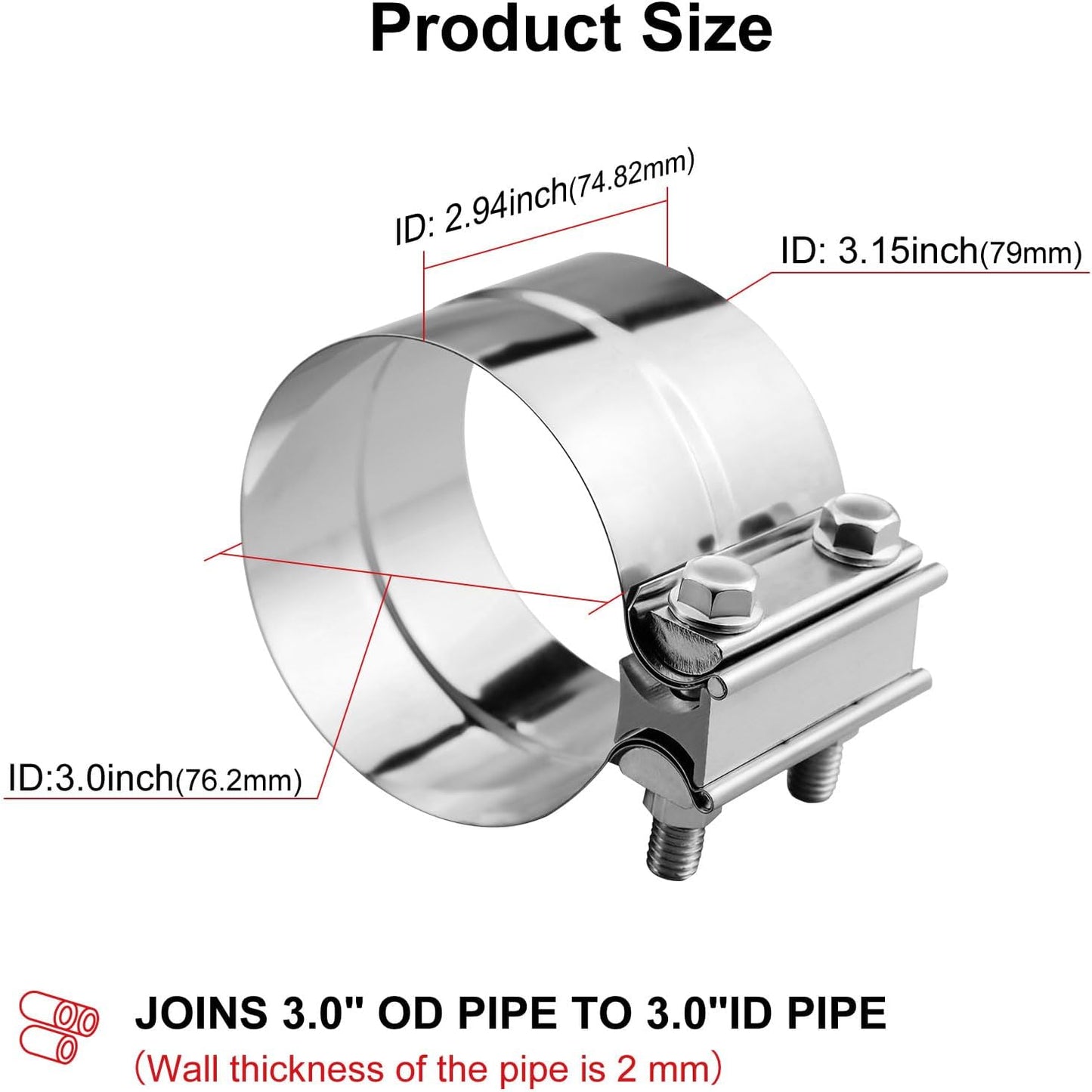 2 Abrazaderas acero inox 3.0" para silenciadores