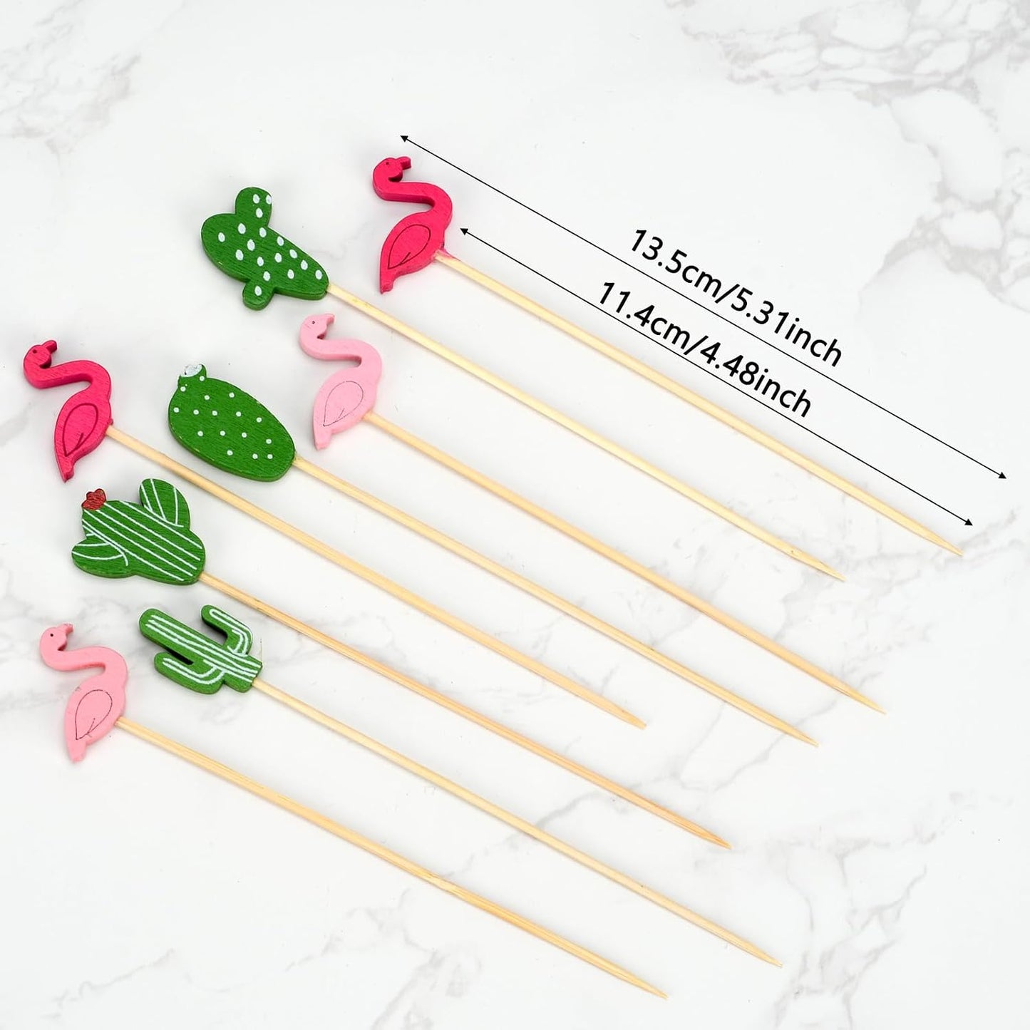 Brochetas bambú 4.7pulg con cactus y flamenco 200uds