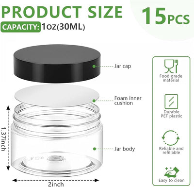 Pack 15 Tarros Plástico 1oz con Tapas para Cremas