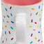 Taza café rosa con chispas arco iris cerámica blanca