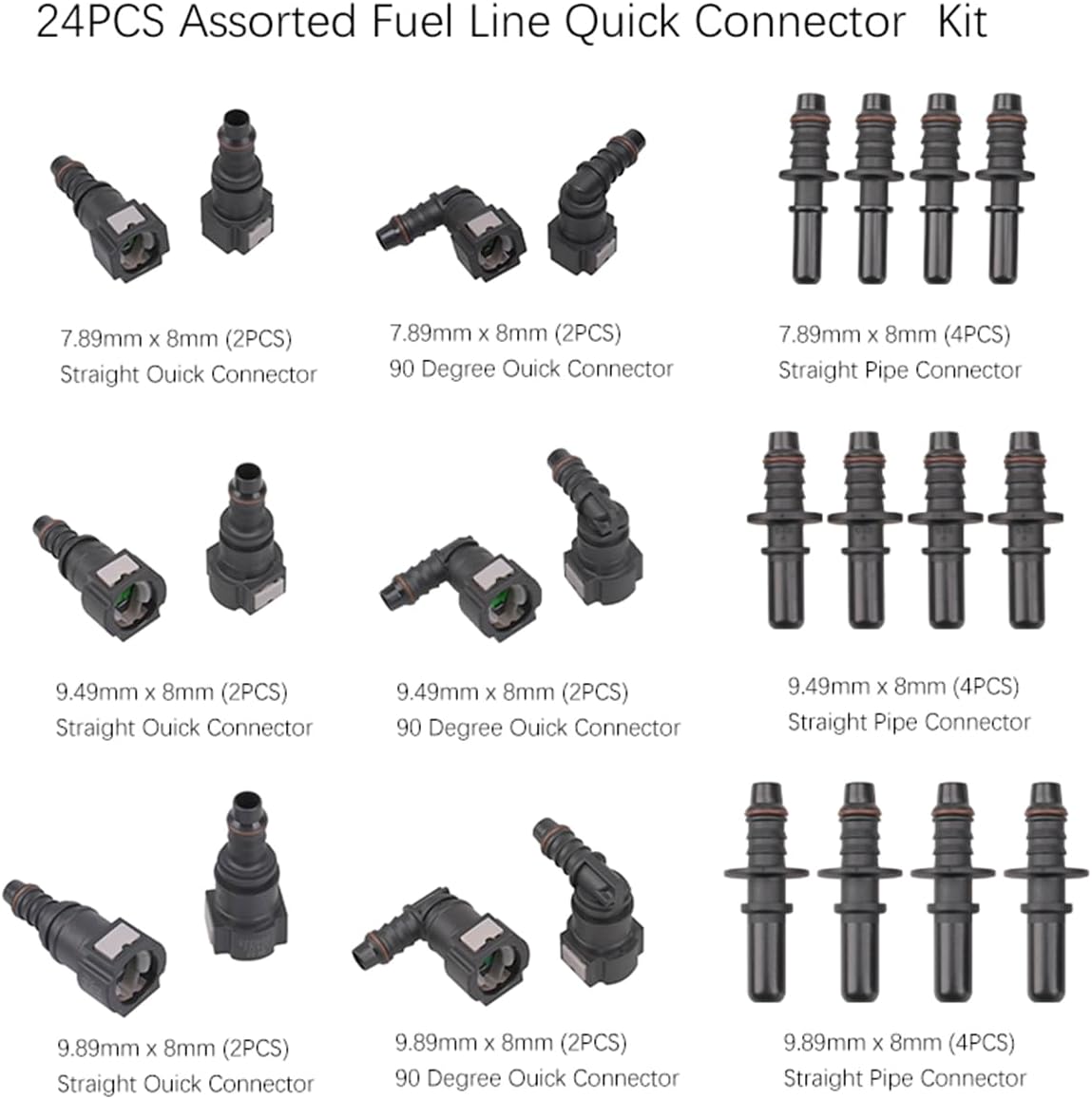 24 Pzas Manguera Combustible Conectores SAE 0.311-0.389pulg