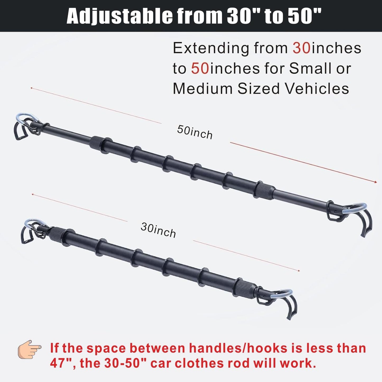 Barra ajustable para colgar ropa vehículos 30-50" metal