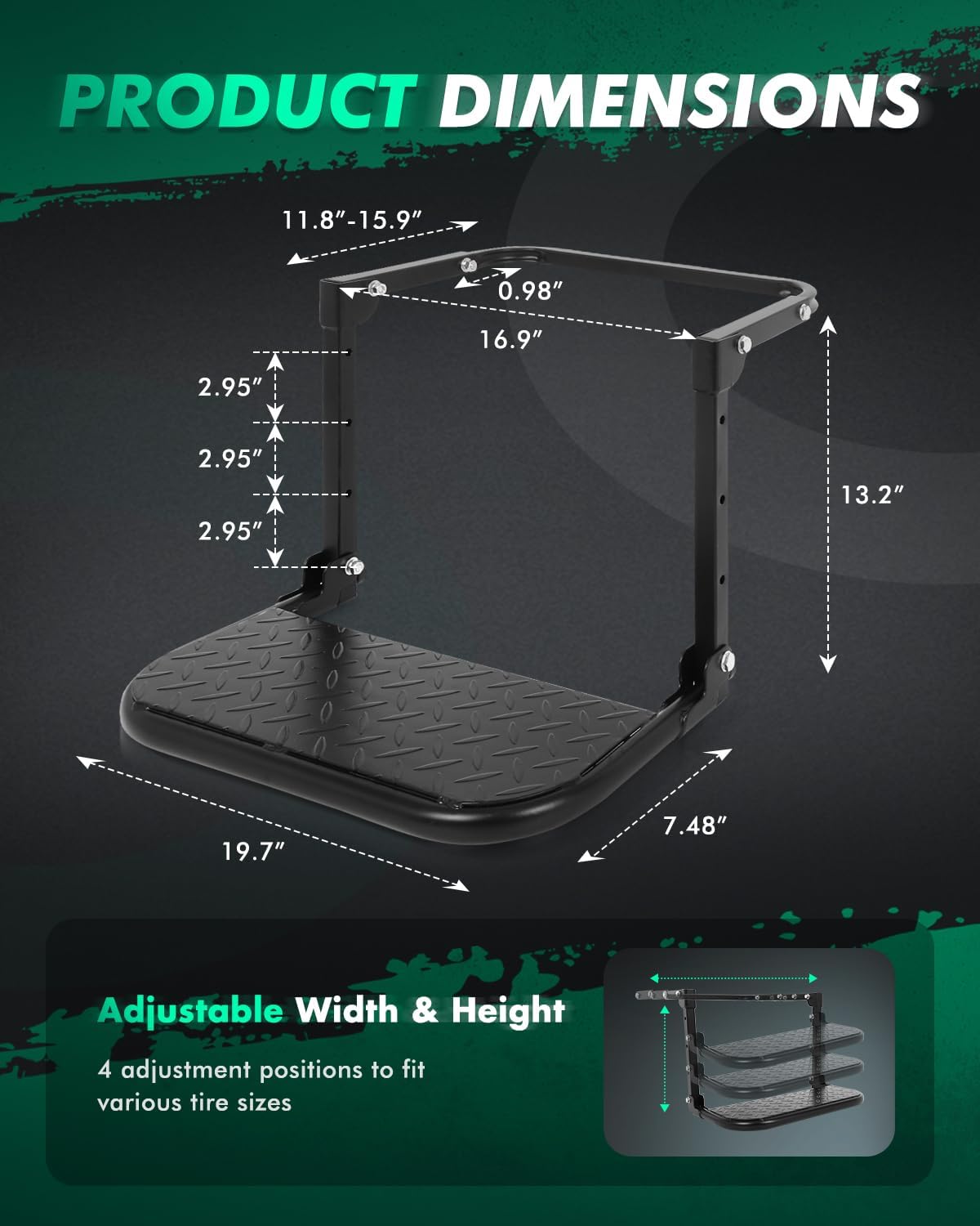 Escalón neumático plegable antiderrap 9-13" 330lb