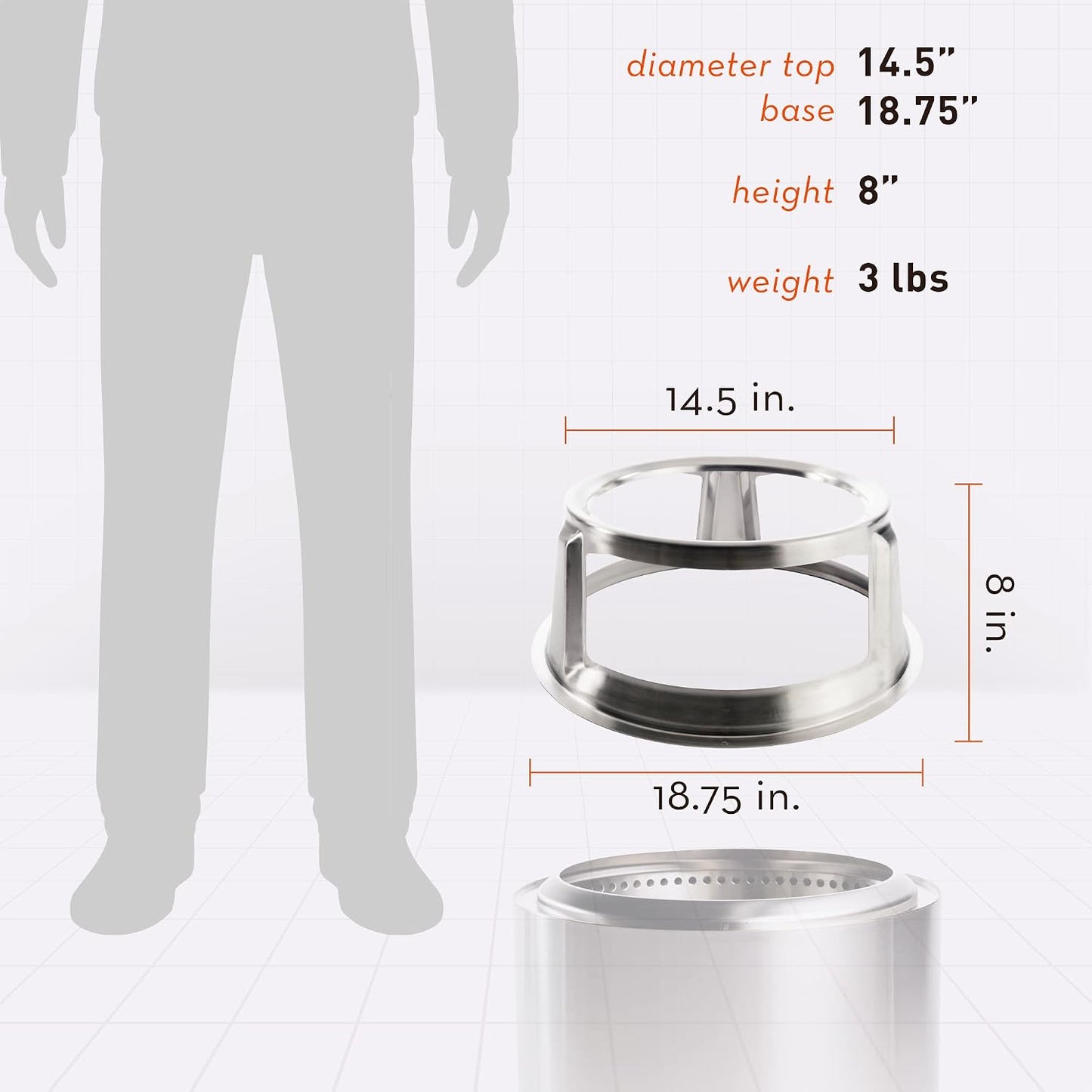 Hub Bonfire acero inox 8" elevación 14.5" diámetro
