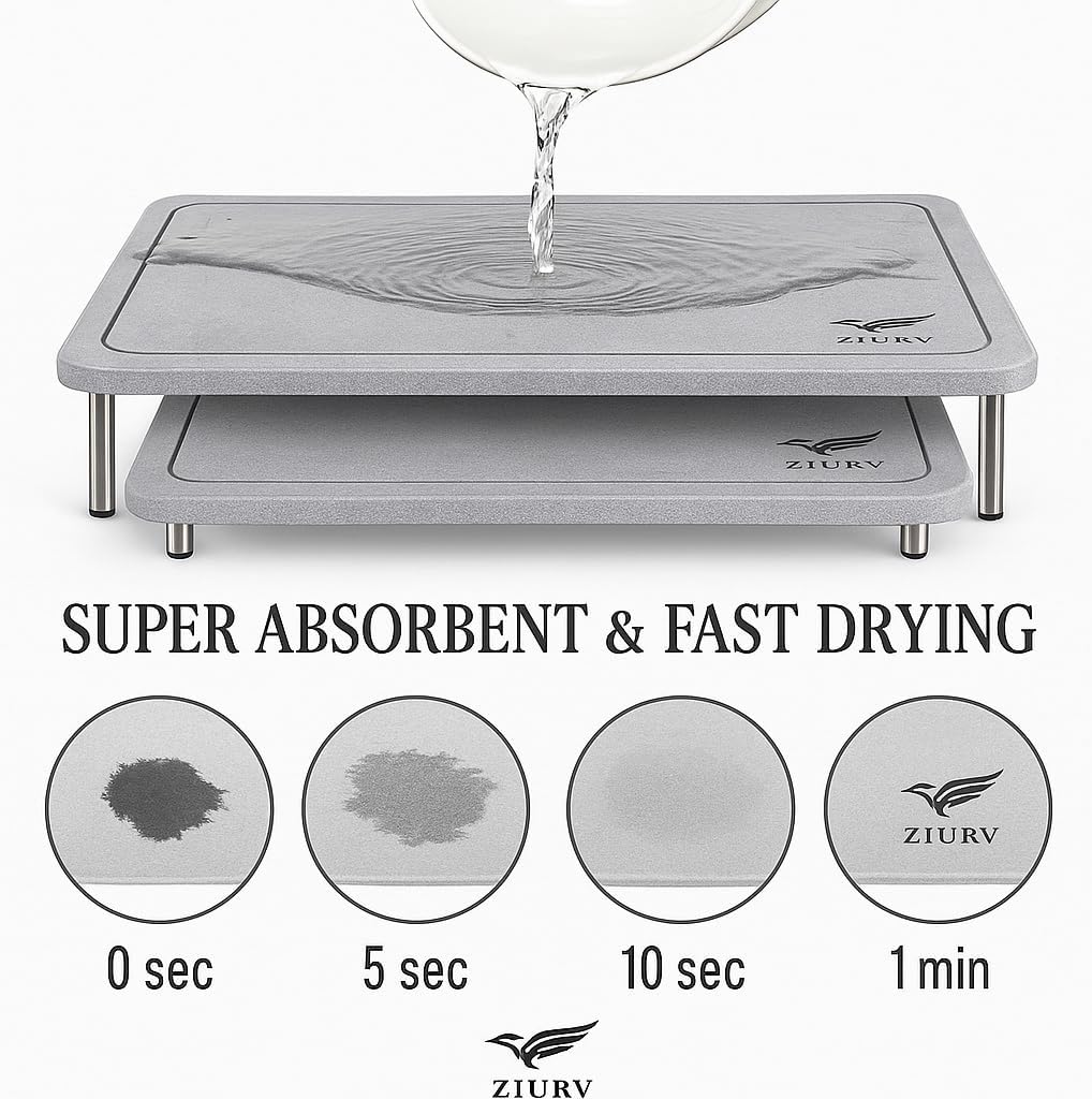 6 Alfombrillas piedra secado encimera cocina con patas acero inox