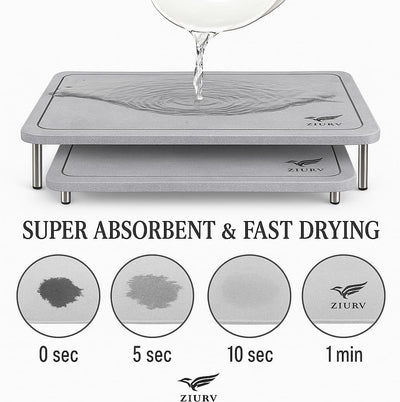 6 Alfombrillas piedra secado encimera cocina con patas acero inox