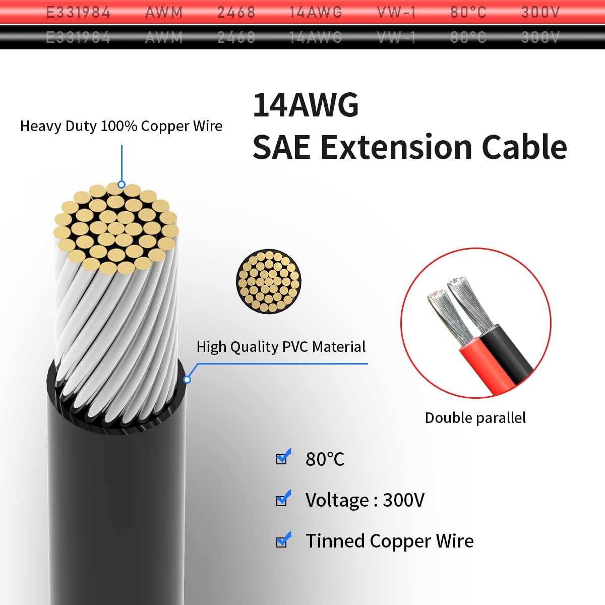 Cable extensión SAE 10ft 14AWG con conector batería coche