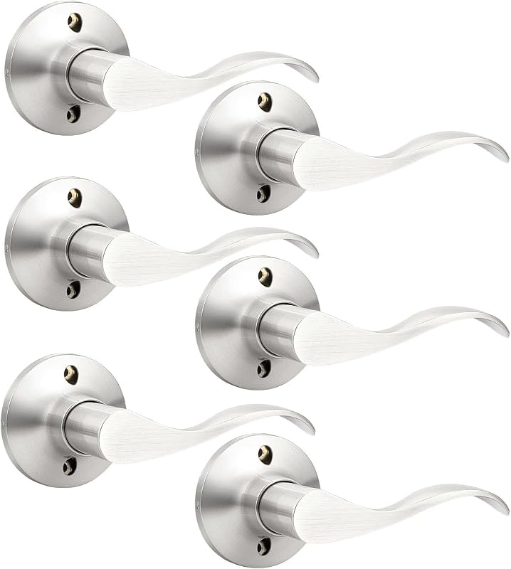 6 Manijas Puerta Níquel Satinado Interior Sin Giro