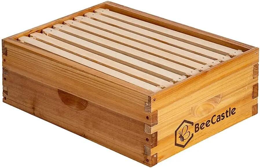 Caja 8 marcos miel mediana con hojas cera abejas