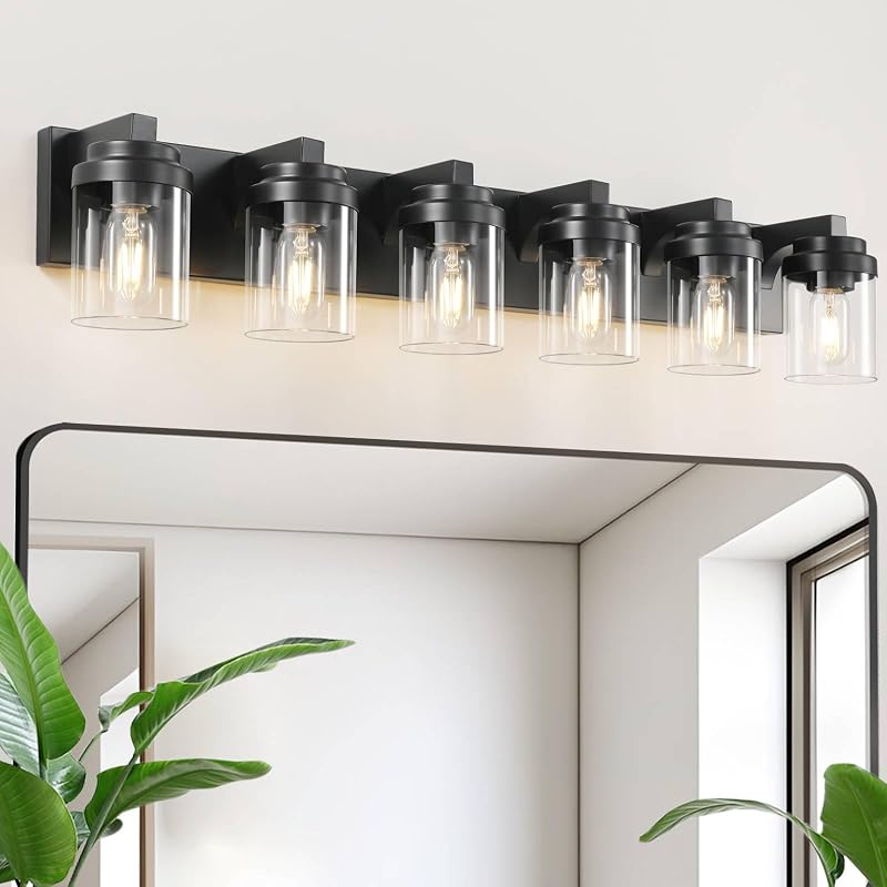 Lámpara baño 38" 6 luces vidrio transparente moderna