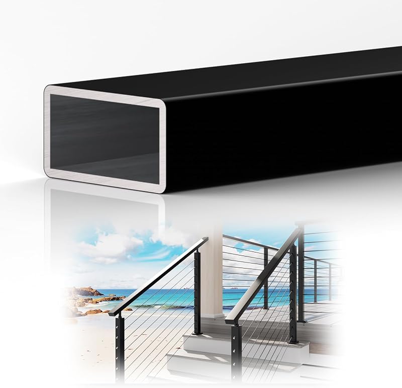 Pasamanos aluminio negro 4ft x 2-3/8pulg con tapas nailon