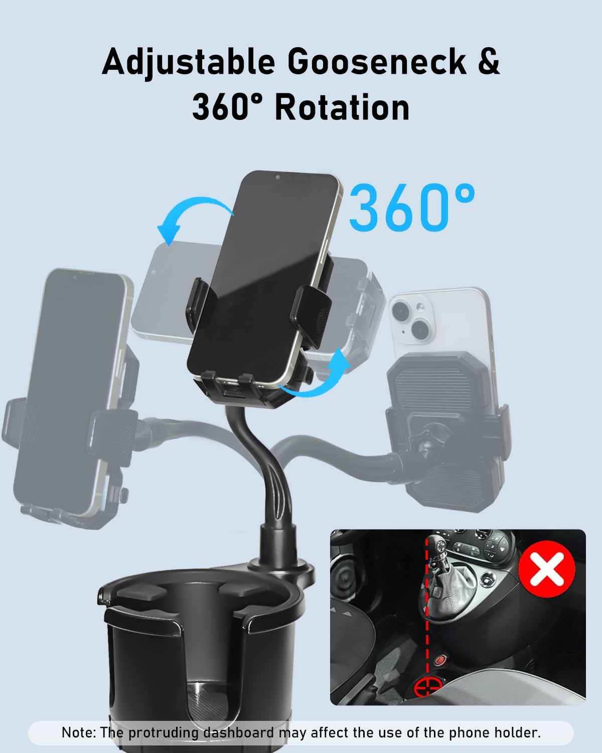 Soporte teléfono 2en1 con portavasos ajustable 360°