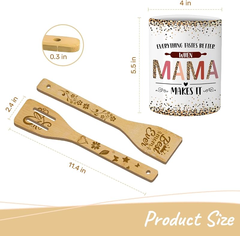 Juego utensilios cocina mamá soporte 6 cucharas madera
