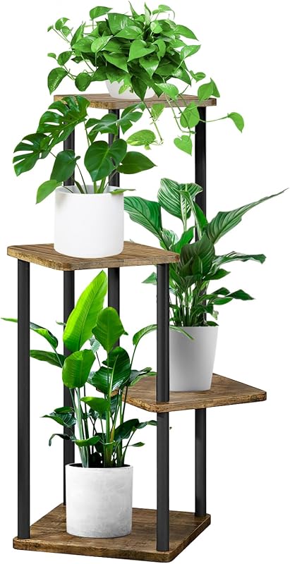 Soporte madera 4 niveles para plantas estante metal interiores