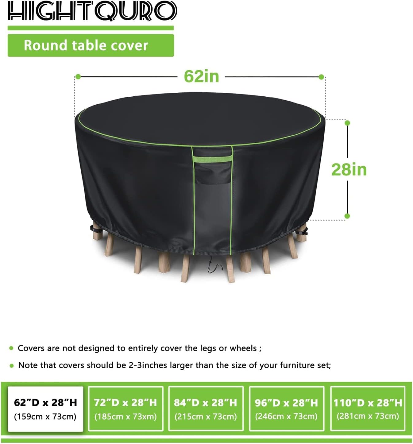 Cubierta redonda mesa patio 62x28pulg 600D impermeable negro