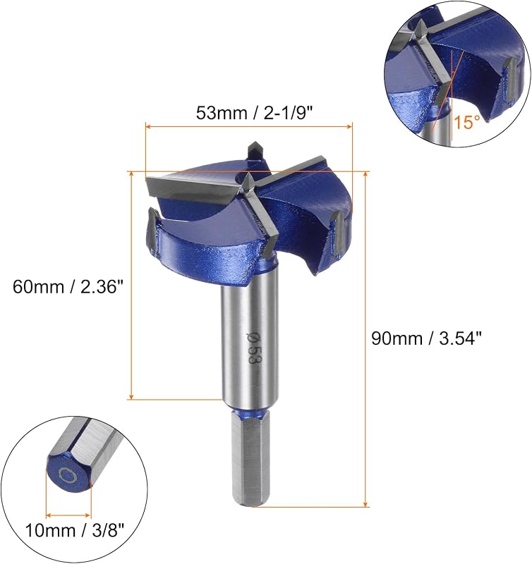 Broca Forstner 2.087pulg 3 flautas para bisagra madera