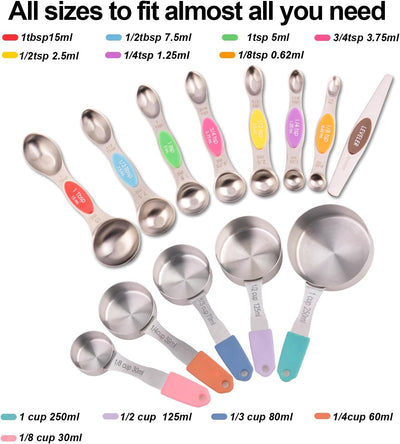 Juego tazas y cucharas medidoras acero inox 430 con asas silicona