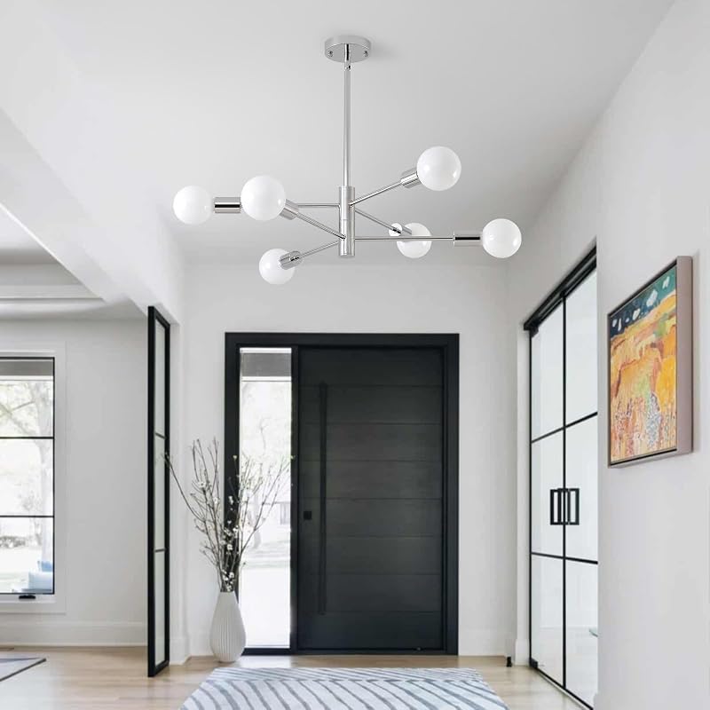 Lámpara techo 6 luces Sputnik cromada ajustable sala cocina