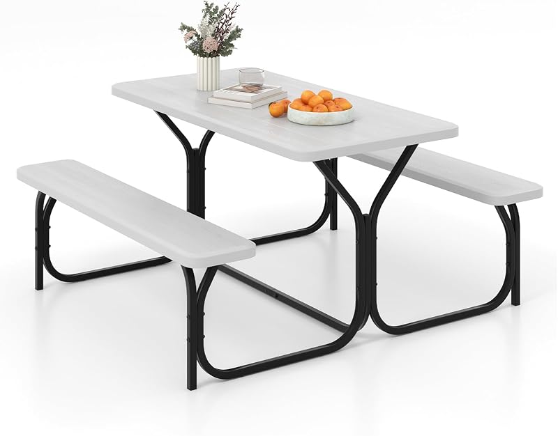 Set mesa picnic expandida 59" con banco y sillas blancas