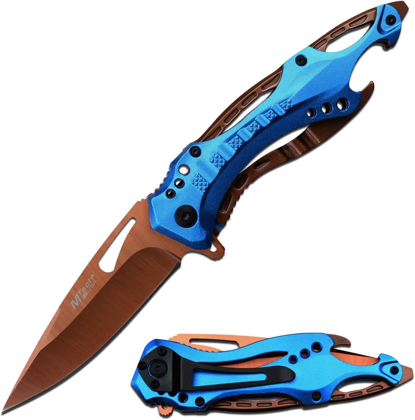 Cuchillo bolsillo acero azul grabado Día Padre regalo hombres