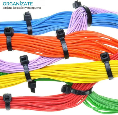 100 Pzas Bridas Cable 8pulg Plástico Negro Resistentes 50lb
