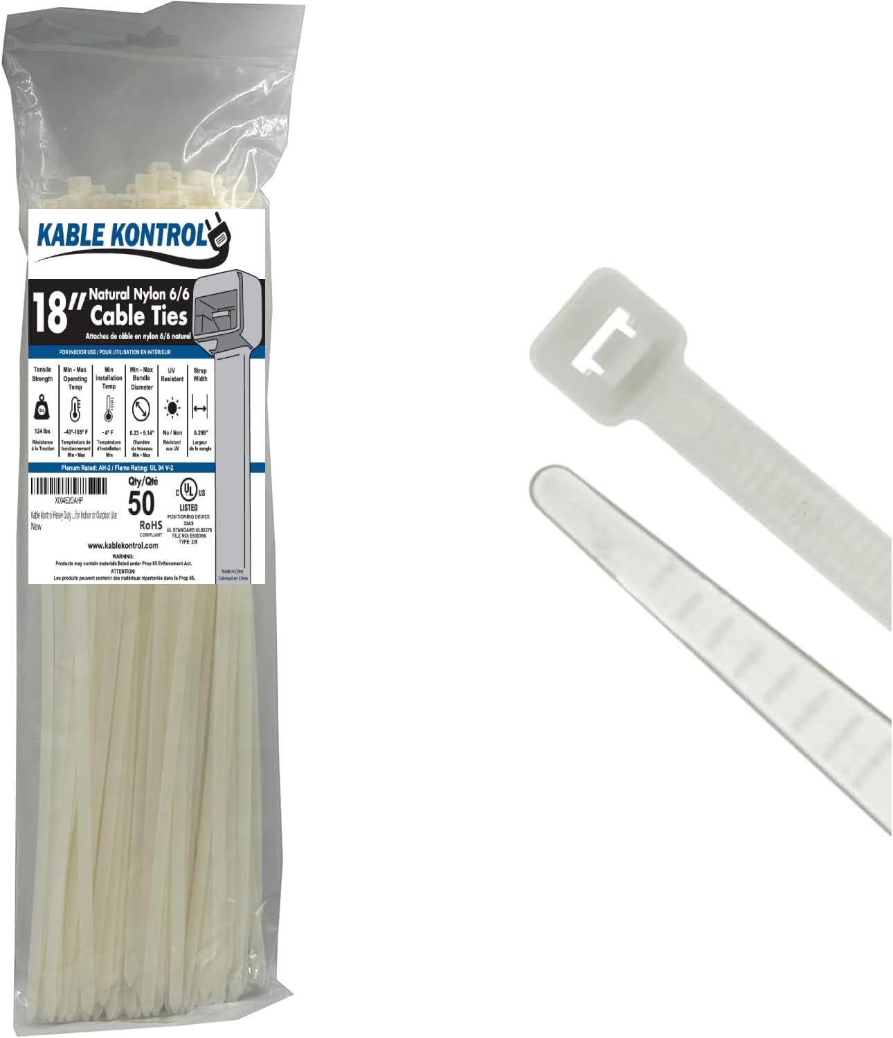 Bridas cremallera 18pulg 50pzas color blanco resistencia 120lb