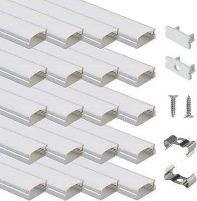 20 Tirillas LED U aluminio 6.6ft plateado cubierta blanca