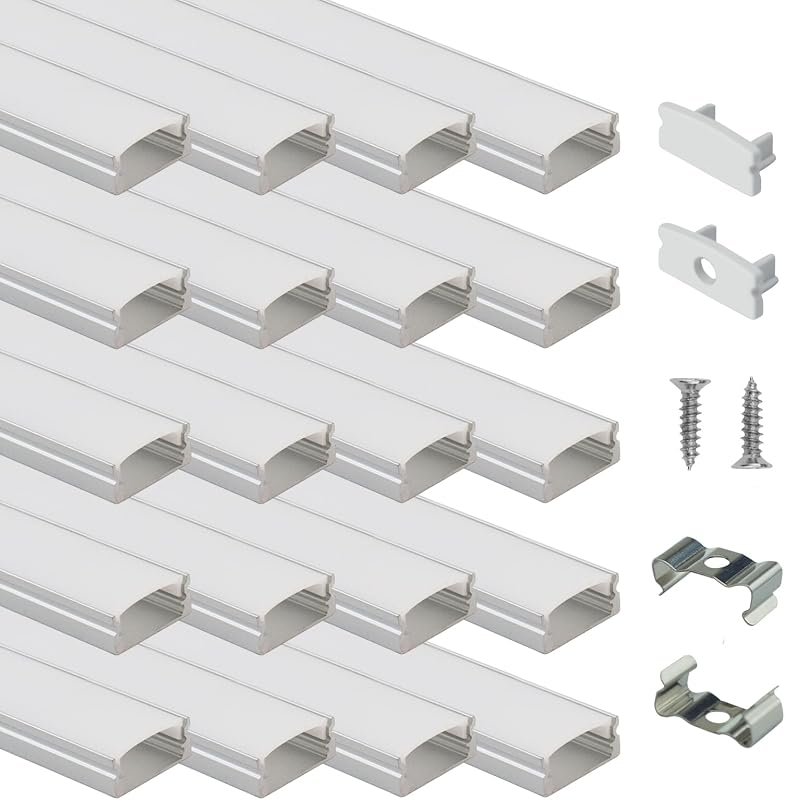 20 Tirillas LED U aluminio 6.6ft plateado cubierta blanca