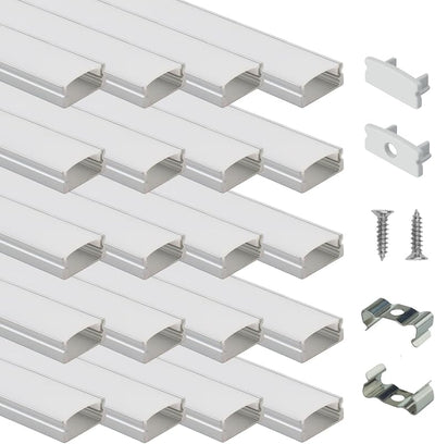 20 Tirillas LED U aluminio 6.6ft plateado cubierta blanca