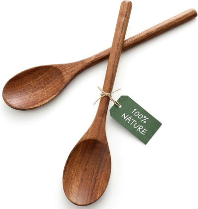 2 Pzas Cucharas Madera Acacia 12pulg Utensilio Cocina