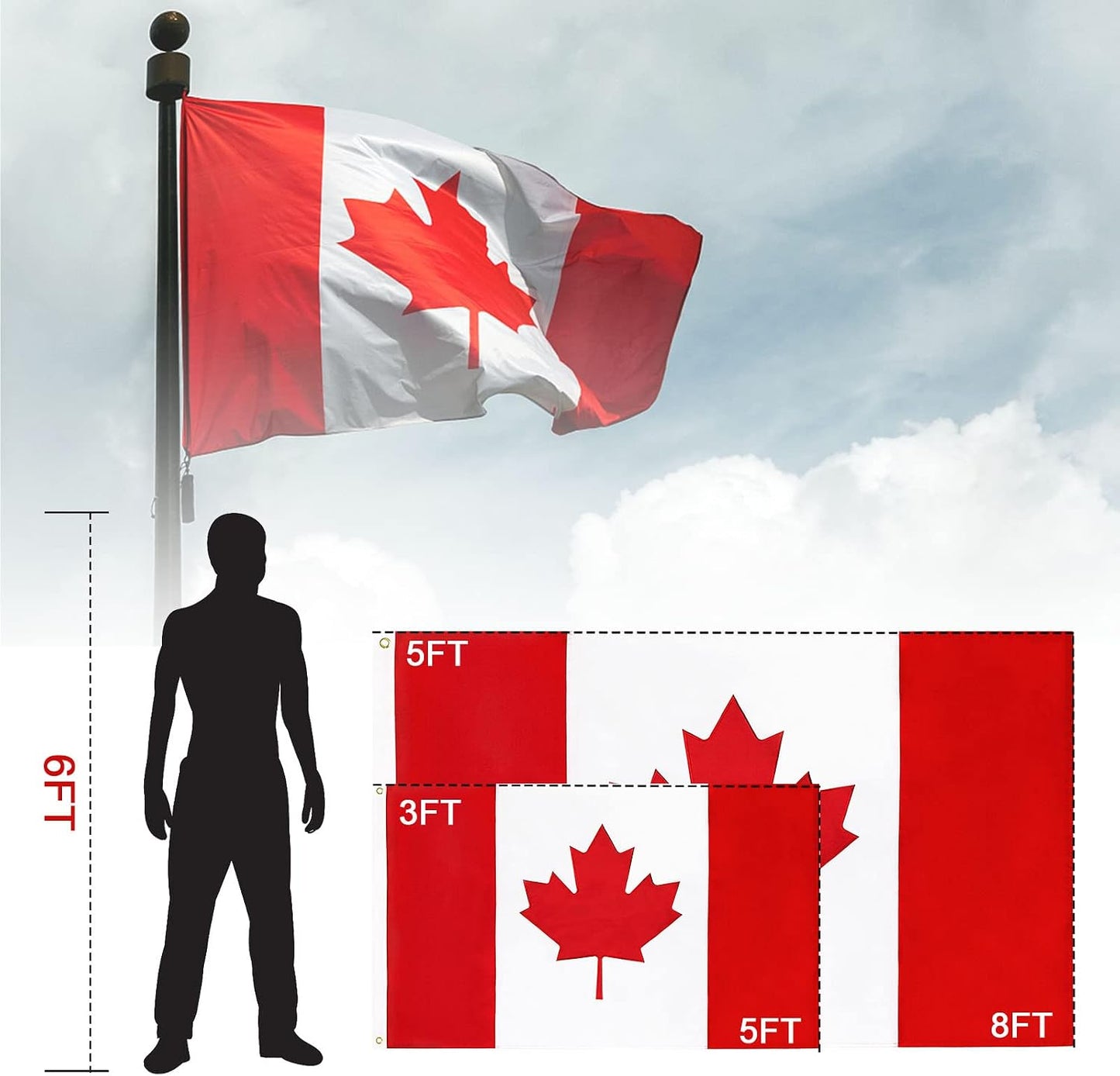 Bandera Canadá 5x8ft bordada lona ojales latón