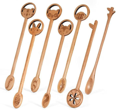 7 Cucharas Madera para Mezclar Cocina con Mango Largo