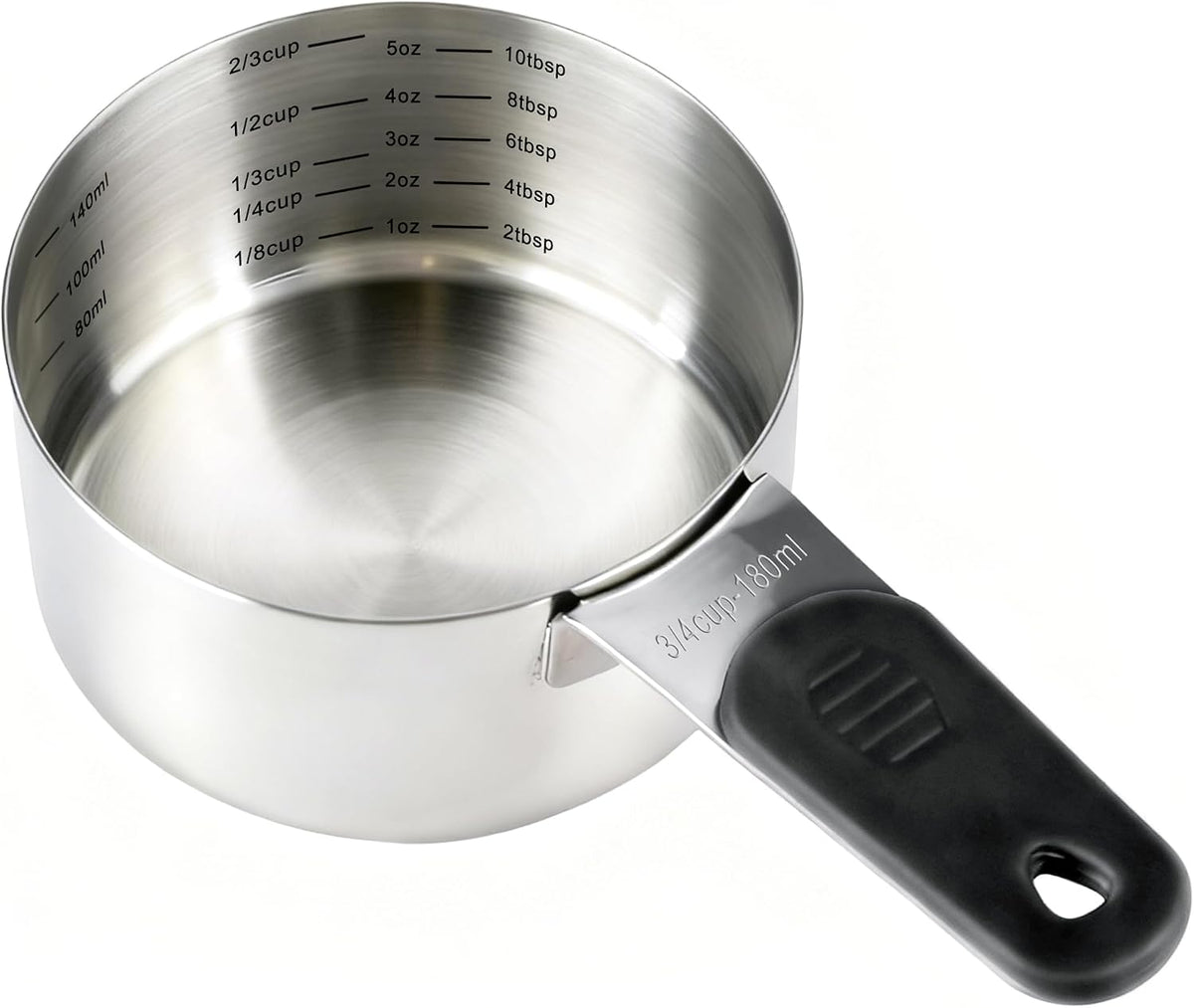 Taza medidora acero inox 6.1oz con mango magnético